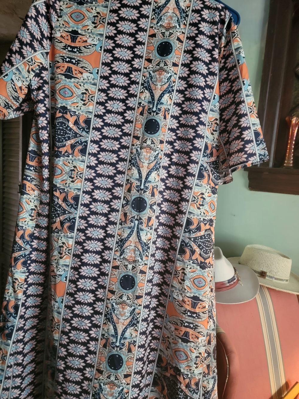 Boho Navy & Peach Patterned Kimono Cover Up With Matching Shorts